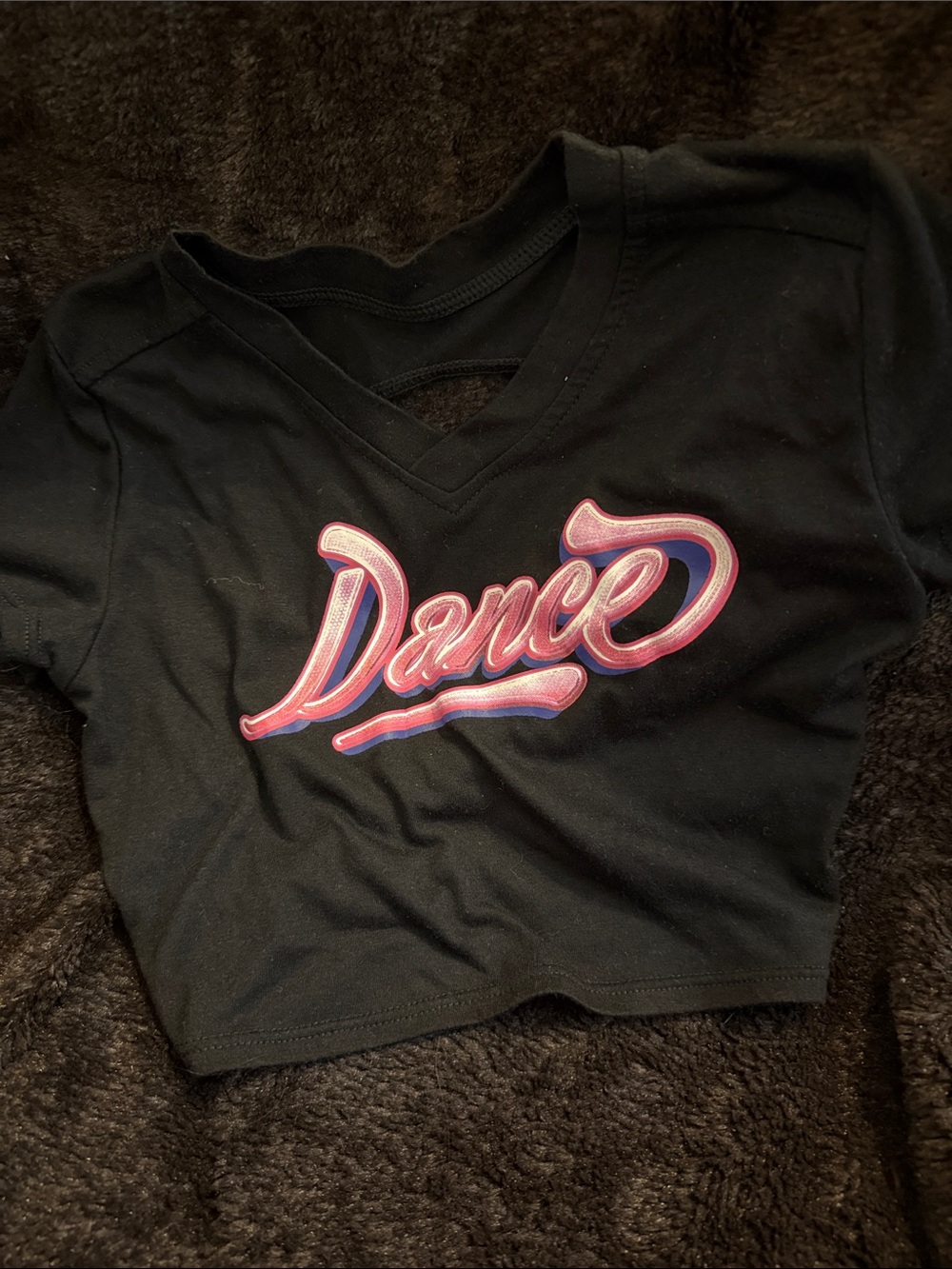 Kids Black Dance Crop Top with Pink Script Graphic